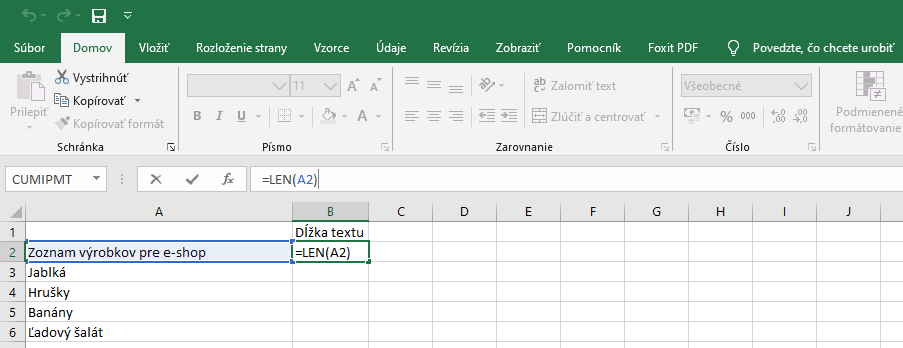 Počet znakov funkcia Excel