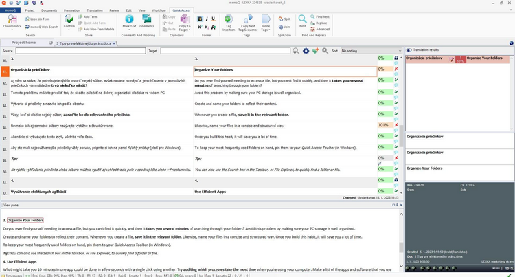 ukážka CAT nástroja memoQ