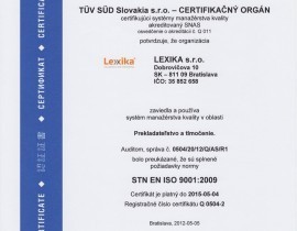 Certifikát od inšpekcie TÜV SÜD