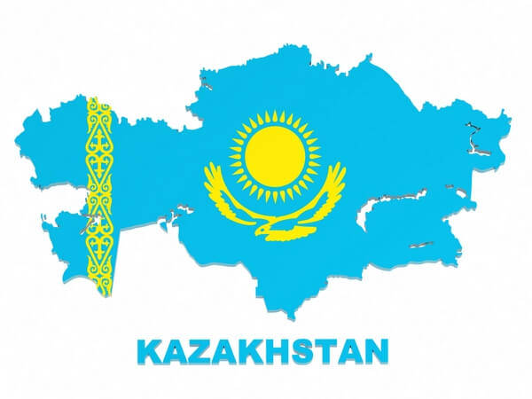 mapa kazachstanu vo farbách vlajky_the map of kazakhstan in blue and yellow