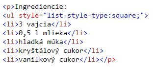 formátovanie odrážkového zoznamu v HTML kóde