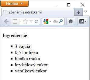 ukážka odrážkového zoznamu v HTML