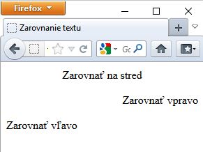 ukážka zarovnania textu v HTML