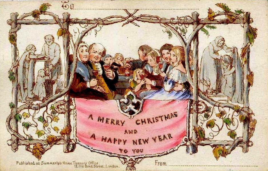 prvá tlačená vianočná pohľadnica z roku 1843
